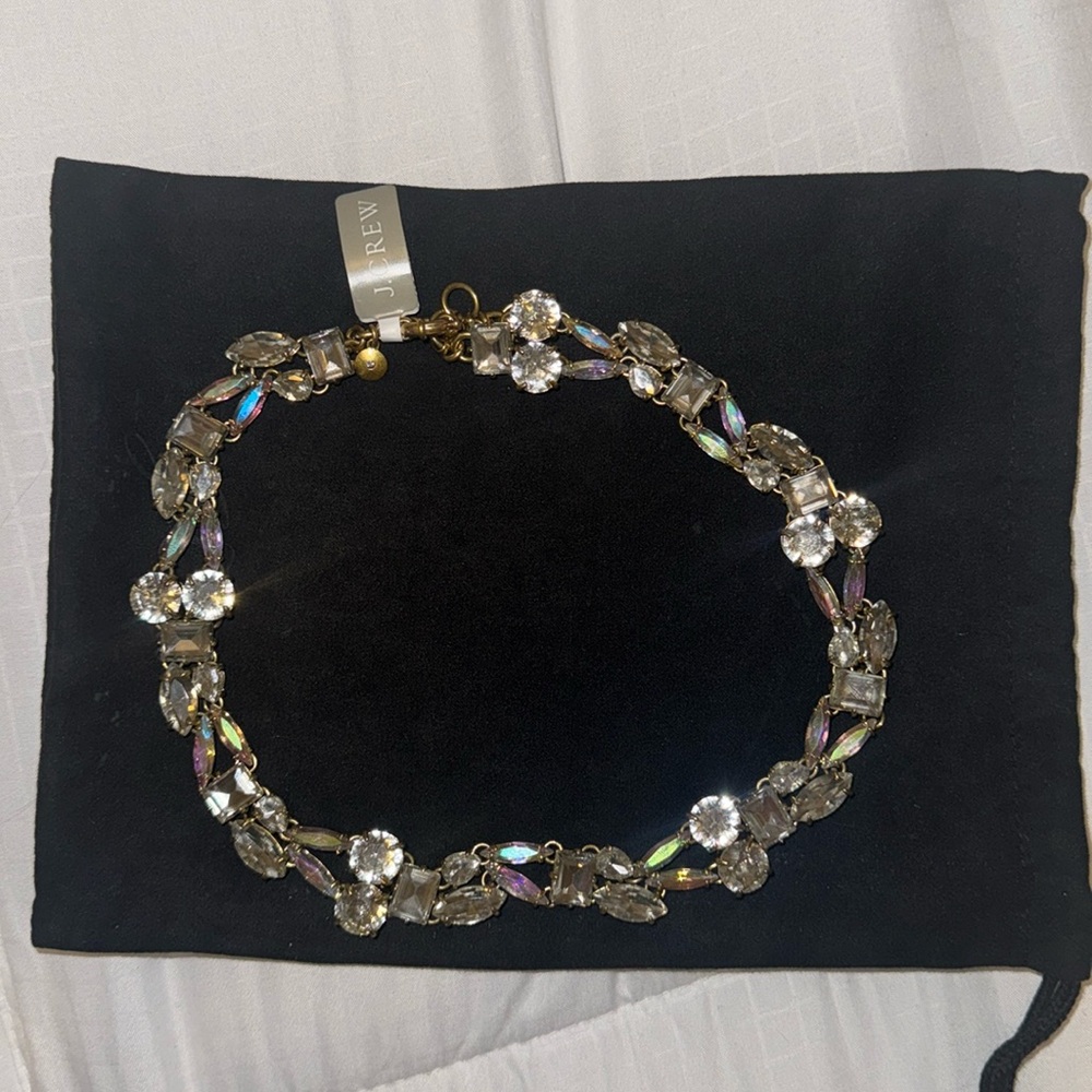 J. CREW Choker Necklace Vintage Style Crystal Accents Gold Tone